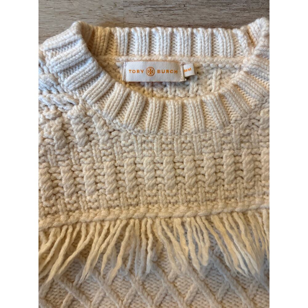Tory Burch Fisherman Fringe Cable Knit Pullover Sweater 100% wool - Picture 5 of 9